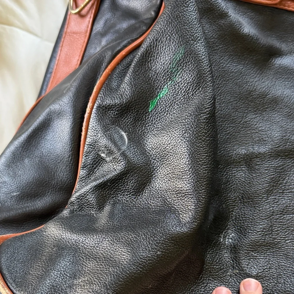Ralph Lauren Black Leather Briefcase with Brown Trim and Polo Emblem